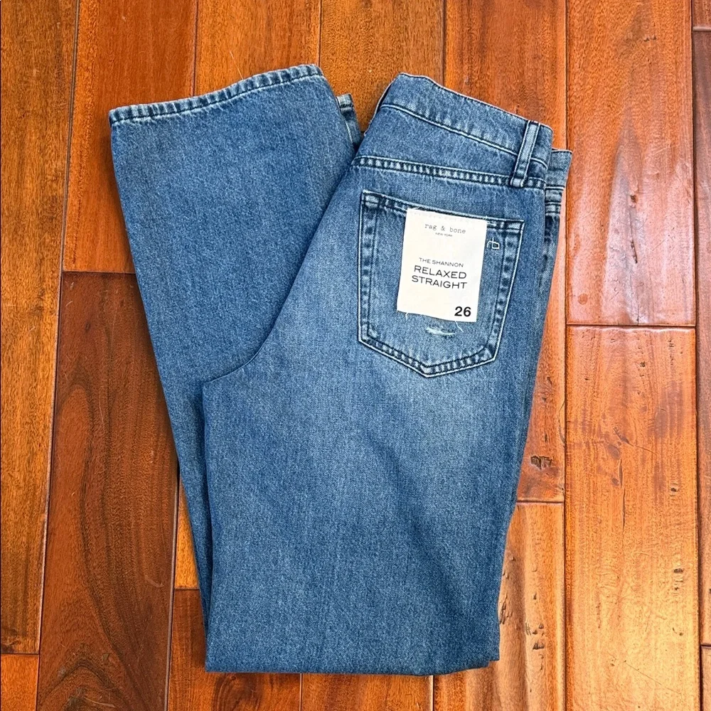 rag & bone Women's Straight Leg Jeans in Medium Blue - Picture 4 of 8